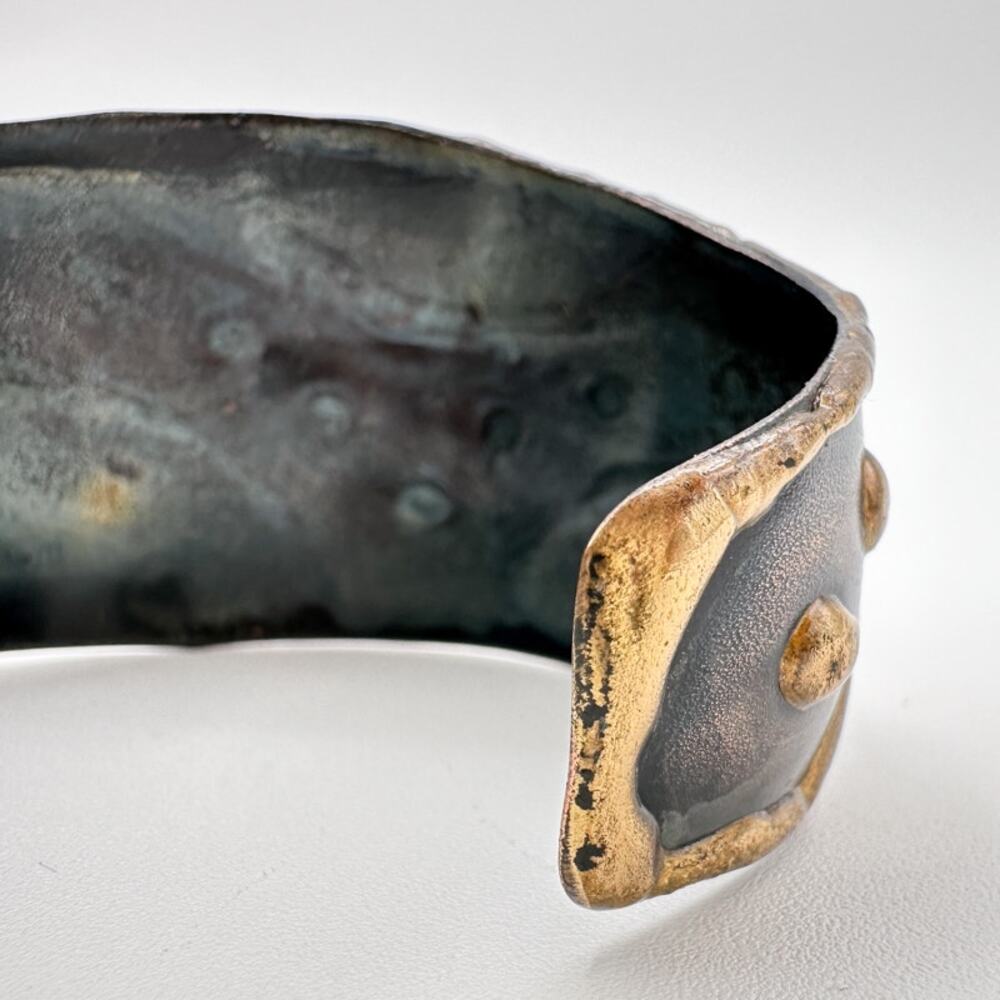 Copper and Brass Bracelet Hand Made Cuff Style Brutalist Chunky Statement Piece - Picture 13 of 13